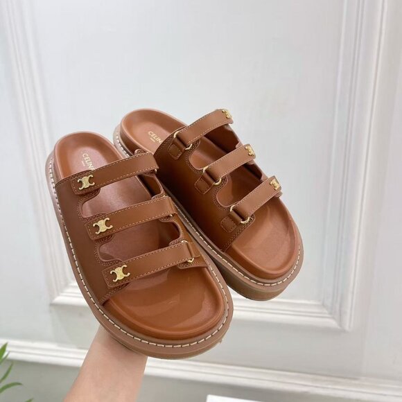 Celine Brown Leather Sandals - Picture 1 of 7